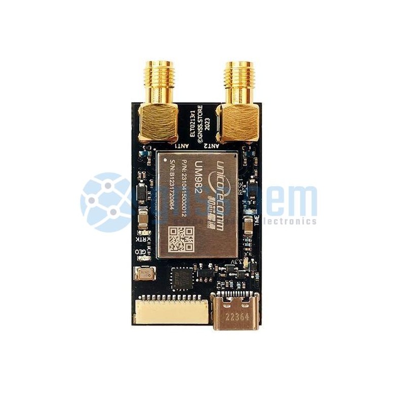 UM982 Dual Channel RTK GNSS receiver board with USB C and JST