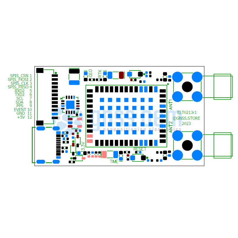 UM982 Dual Channel RTK GNSS receiver board with USB C and JST