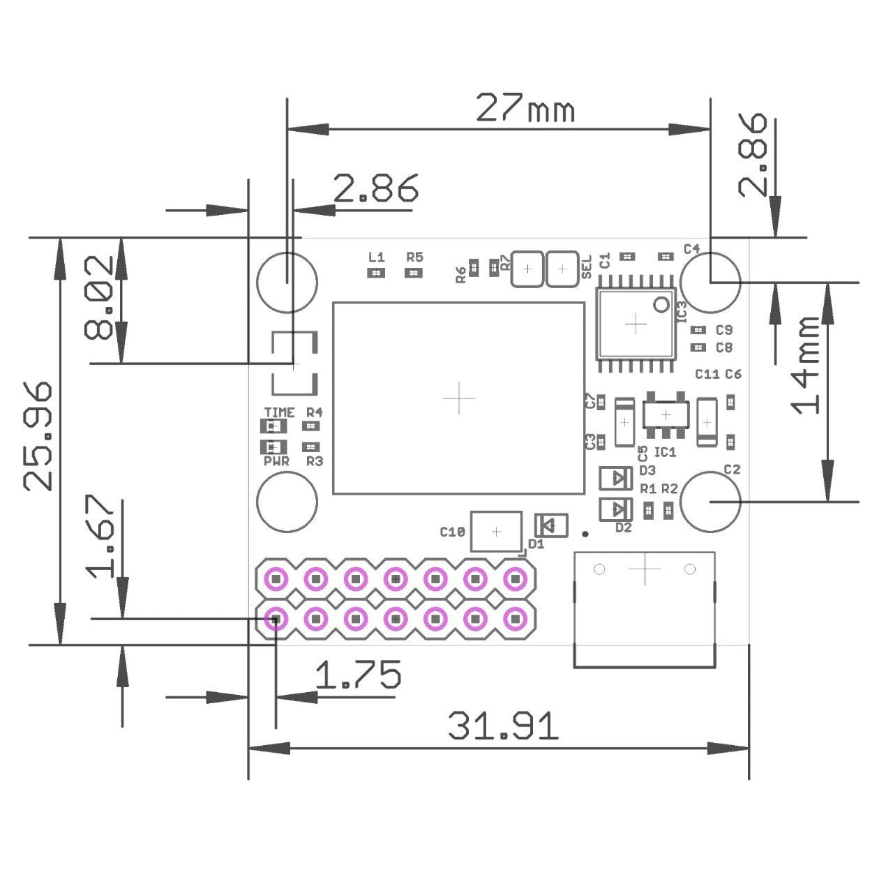 NEO-M8T TIME and RAW RS232 receiver board with UF.L (RTK ready)