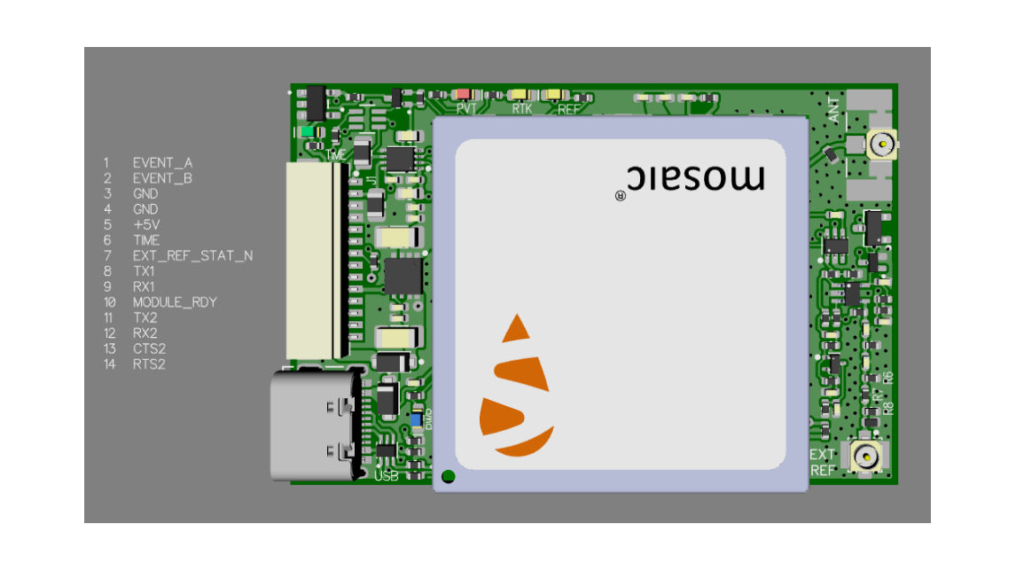 mosaic-T InCase PIN GNSS timing receiver board with SD card and USB C