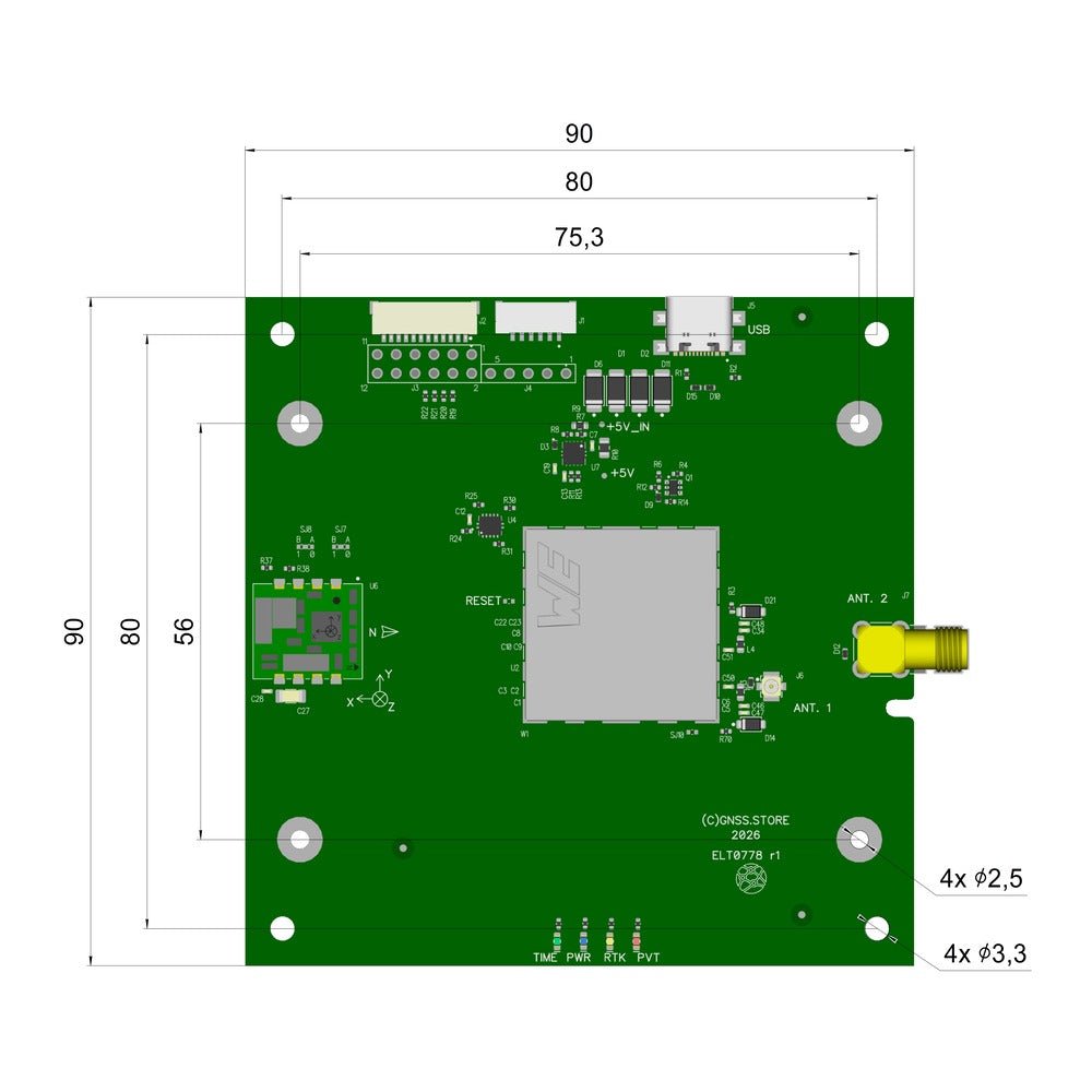 Dual antenna RTK GNSS receiver with 70mm all band Antenna and RM3100 - ELT0844-A - 4