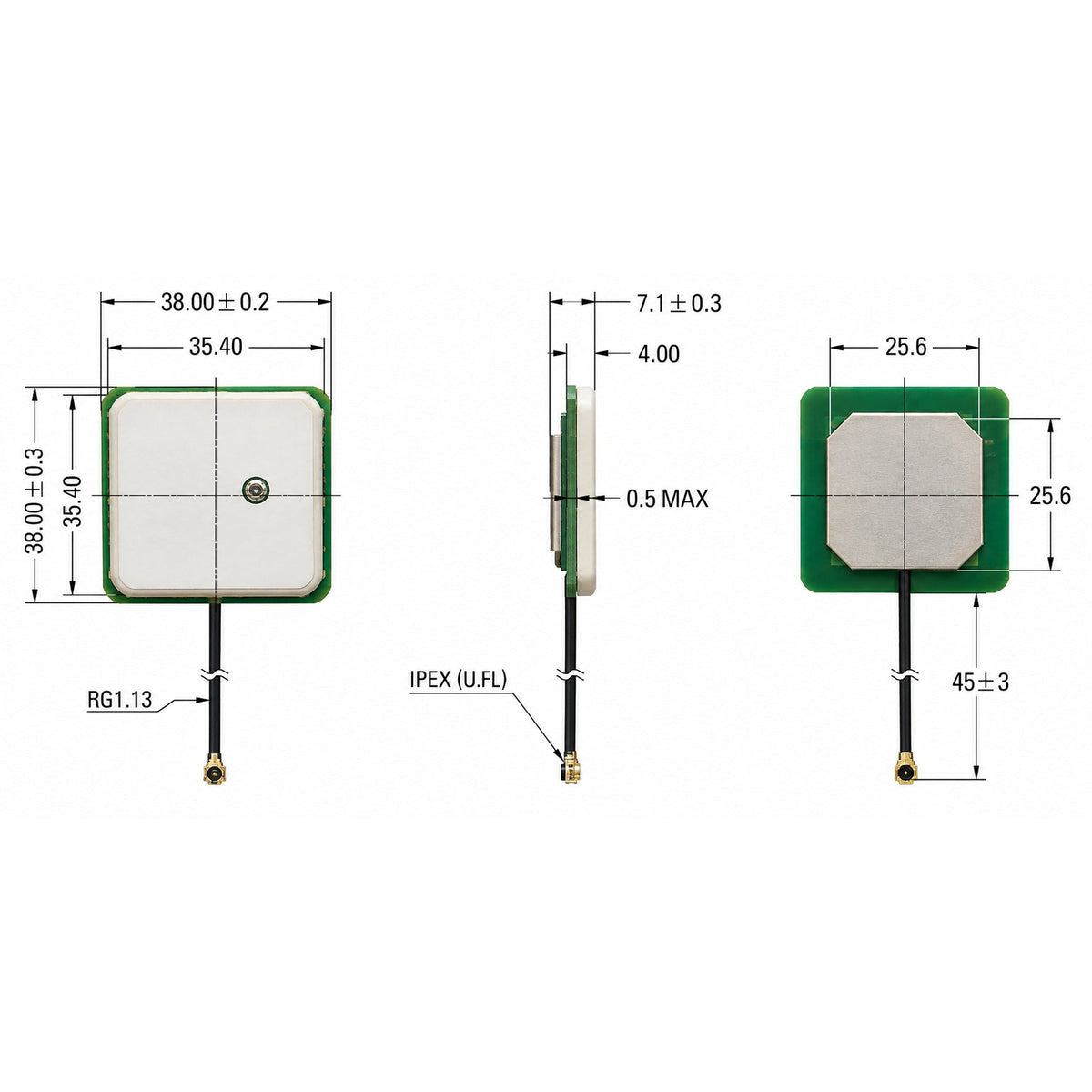 L1 IPEX (U.FL) 35mm Two Stage 38dB Multi GNSS Band Active Patch Antenna Module - ELT0181 - 3
