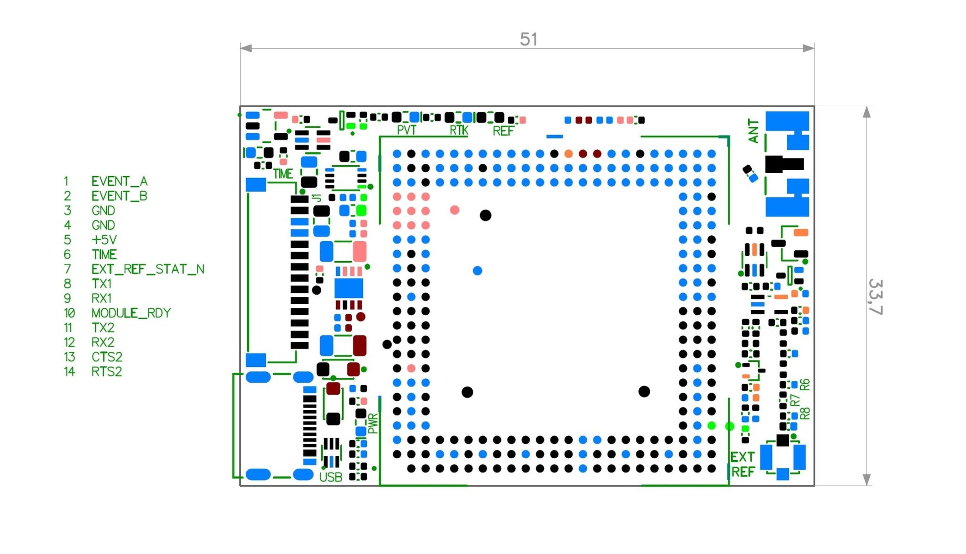 mosaic-T InCase PIN GNSS timing receiver board with SD card and USB C - ELT0743-I-3.3V - 5
