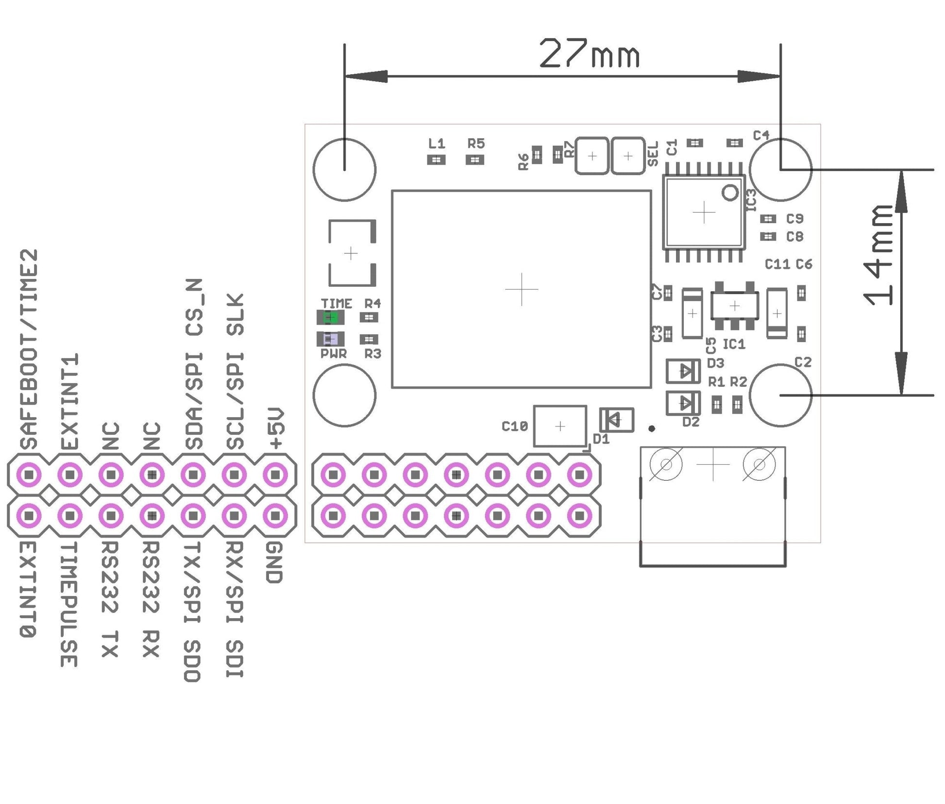 NEO-M8T TIME and RAW RS232 receiver board with UF.L (RTK ready) - ELT0306