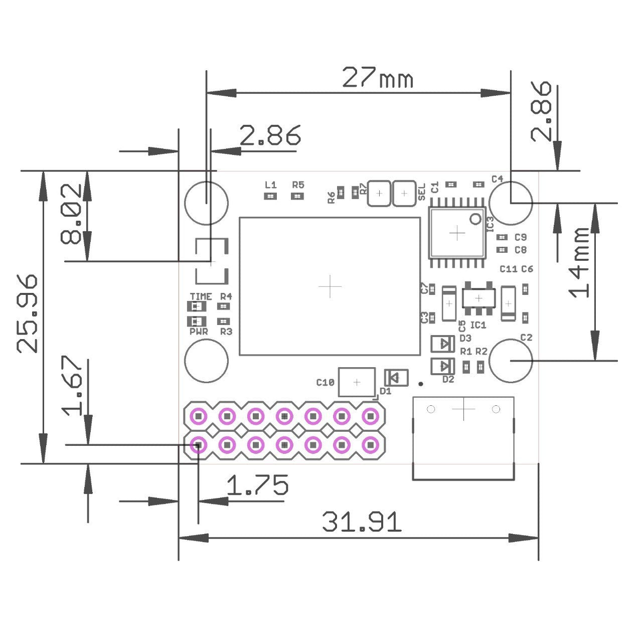 NEO-M8T TIME and RAW RS232 receiver board with UF.L (RTK ready) - ELT0306